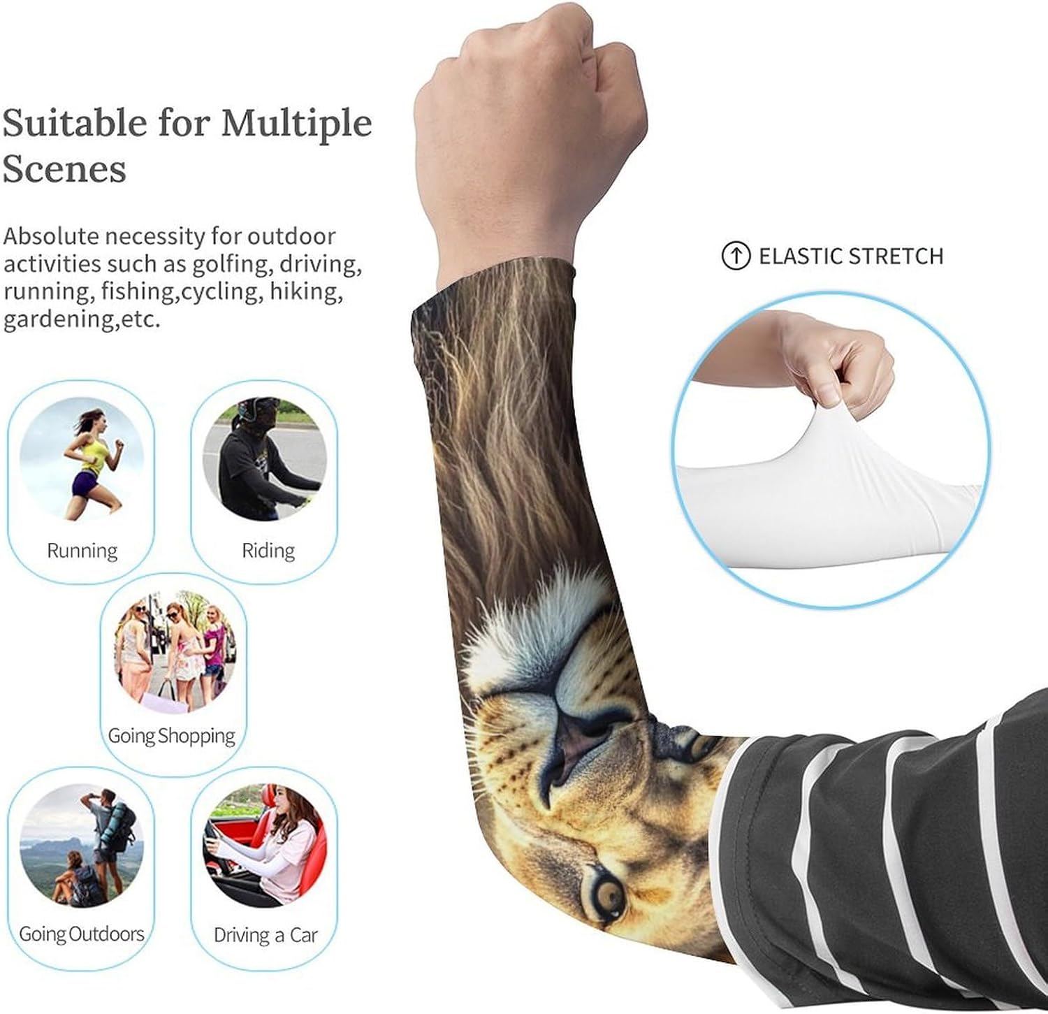 Lion Image Arm Sleeves for Men Women Sun Protection Sleeves Cooling Compression Arm Covers for Sport