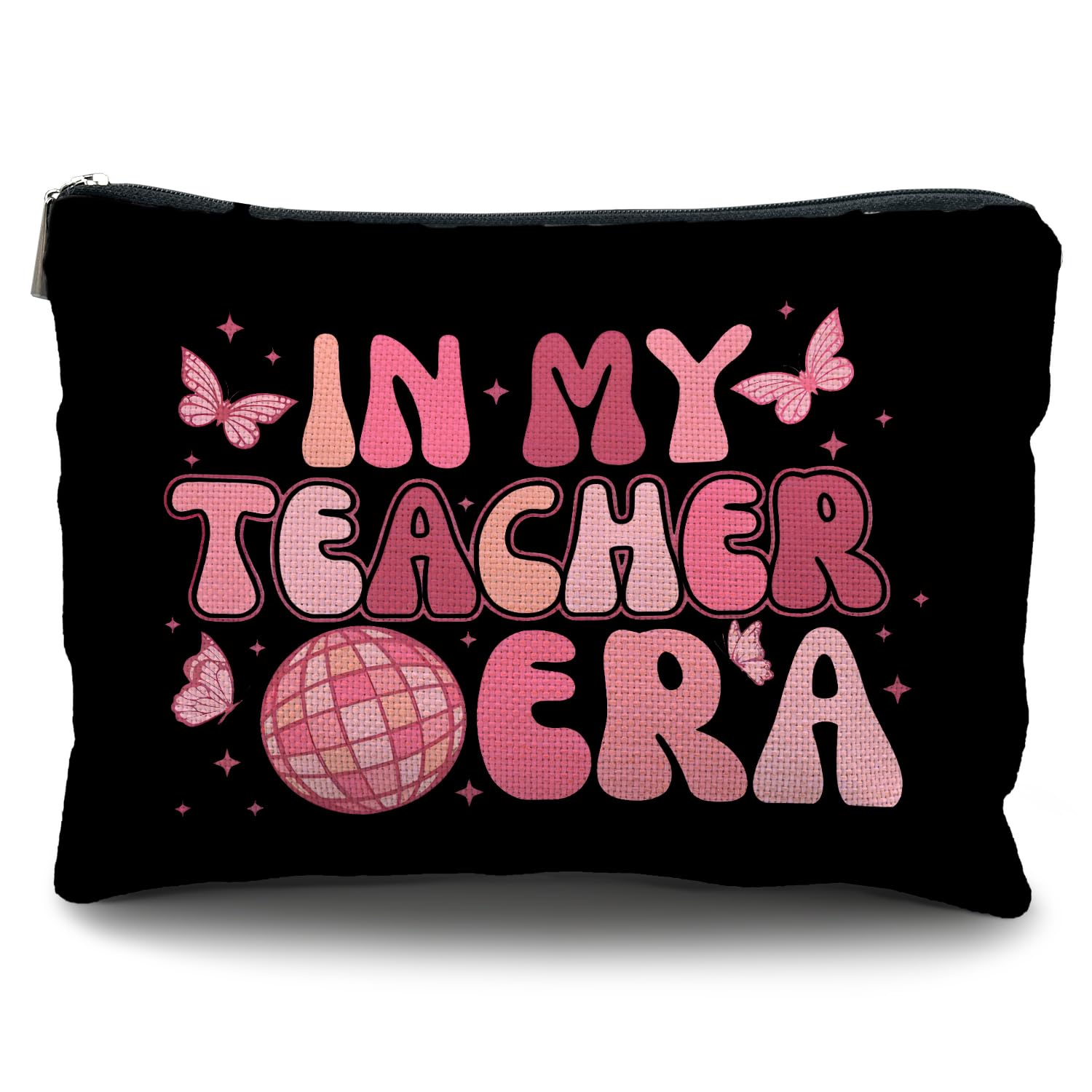 Likjad Teacher Makeup Bag - Appreciation Gift for Women, End of Year, Best Teacher Gifts, Pink Groovy Era Small Makeup Bag for Purse (Black)
