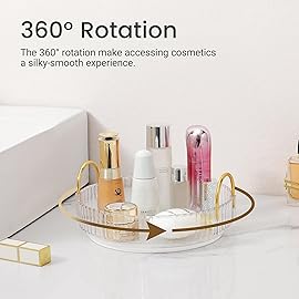 Aveniee Rotating Makeup Organizer for Vanity, Large Perfume Skincare Organizers for Bathroom Counter, Cosmetic Dresser Storage Display Case Holder 360 Spinning,Pearl White