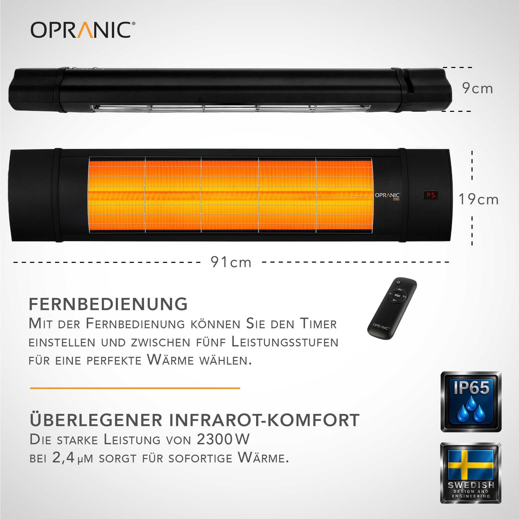 PRO V70R Infrarot Heizstrahler Outdoor – Deckenheizstrahler– Heizstrahler Terrasse Elektrisch – Terrassenheizer – IP65 wasserdicht – Fernbedienung – Timer (Tiefschwarz)