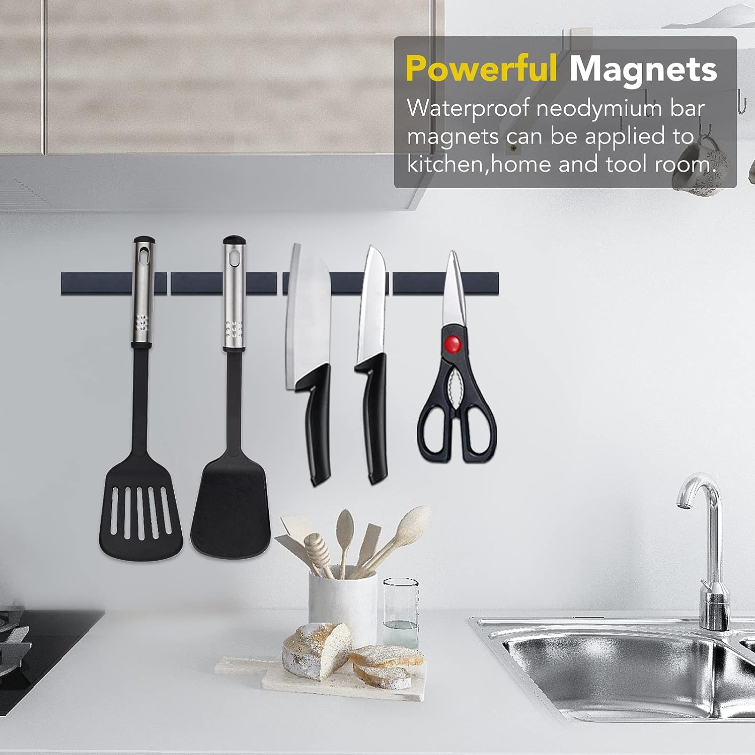 LOVIMAG Strong Bar Magnets, Waterproof Strong Neodymium Magnets with Epoxy Coating and Double- Sided Adhesive for Shower Door,Fridge, Scientific,Office Etc, 60 x 10 x 3 mm, Pack of 24