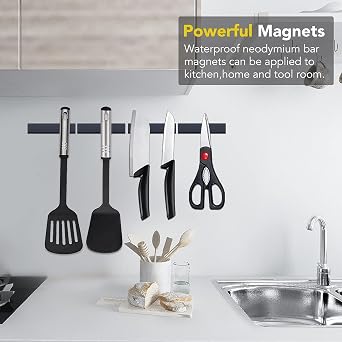 LOVIMAG Strong Neodymium Magnets, 24 Pack-2.36x0.39x0.12In | Rare Earth Metal Bar Magnet with Adhesive Backing, Heavy Duty Magnetic Strip for Fridge, Office, Kitchen, Black