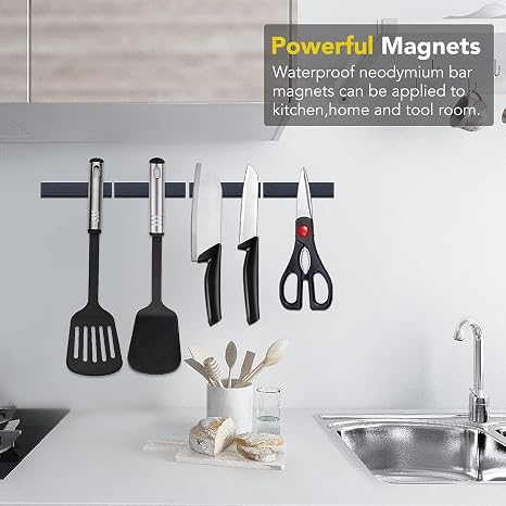 LOVIMAG Strong Neodymium Magnets, 24 Pack-2.36x0.39x0.12In | Rare Earth Metal Bar Magnet with Adhesive Backing, Heavy Duty Magnetic Strip for Fridge, Office, Kitchen, Black