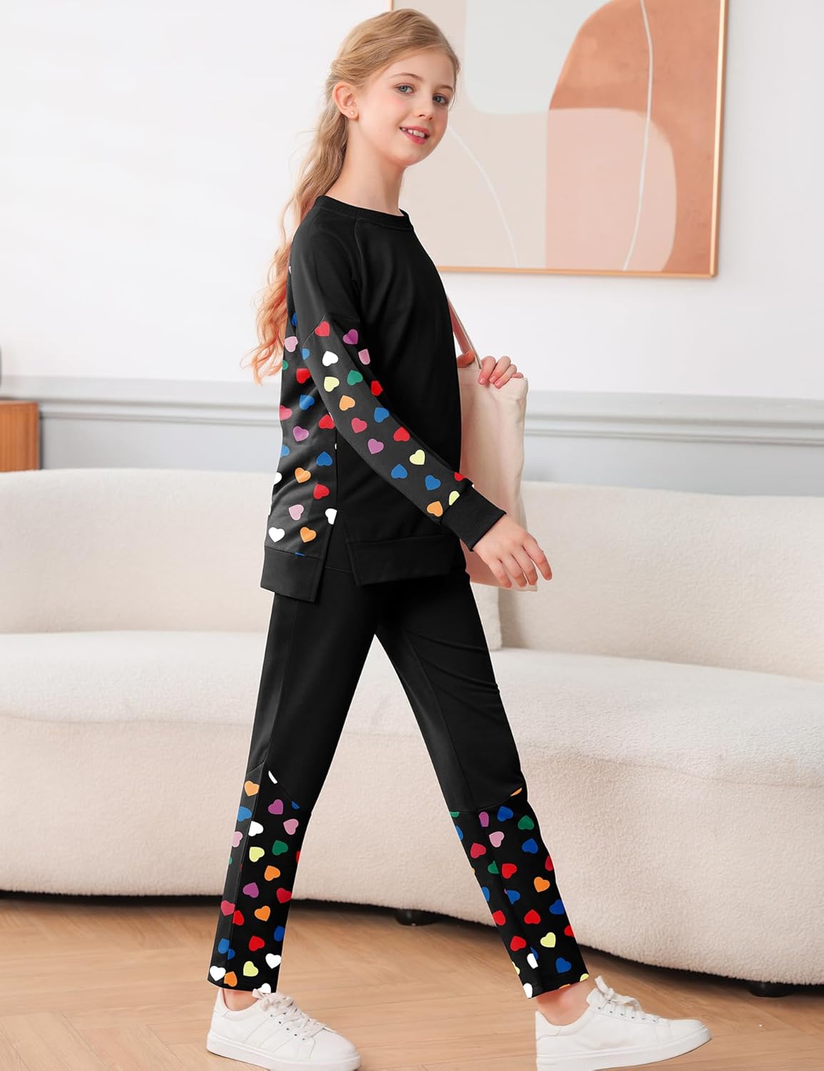 LecGee Girls Sweatshirt Set Casual Long Sleeve Teen Girl's Fall Pullover Legging Pants Printed 2 Piece Outfit for 4-15Y - Image 5