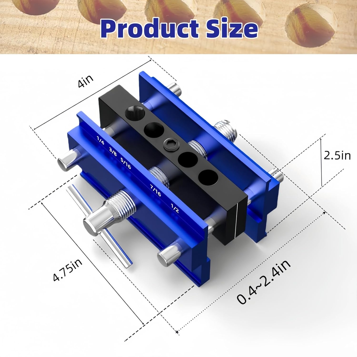 Self Centering Dowel Jig Kit for Woodworking, Adjustable Drill Guide with 6 Steel Bushings & 3 Drill for Straight Holes, Doweling Jig for Woodworking Projects Joiner Complete Tool Set (Long 7.3IN)