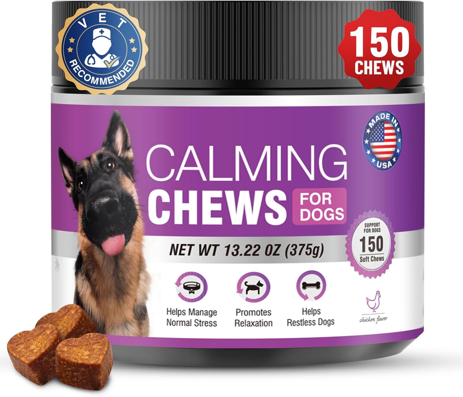 Hemp Calming Chews for Dogs 150PCs Dog Calming Treats and Bites with Hemp Oil - Anxiety and Stress Relief for Dogs Puppy Melatonin Sleep Aid Calm Dog, Noise, Thunder, Barking, Separation, Chewing