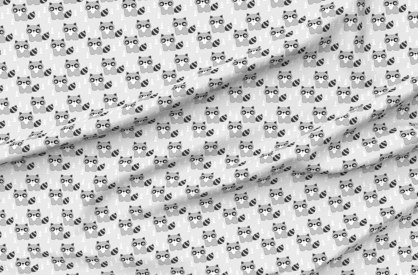 Spoonflower Fabric - Raccoons Gray Raccoon Woodland Animal Nursery Print Boy White Cute Printed on Organic Cotton Sateen Fabric by The Yard - Sewing Quilting Apparel Home Decor