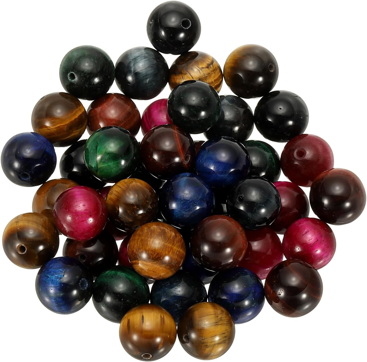 PATIKIL 45 Pcs Multicolor Cat's Eye Beads, 12mm Round Natural Gemstone Beads Smooth Stone Beads Tiger's Eye Loose Beads for Bracelet Necklace Jewelry Making DIY