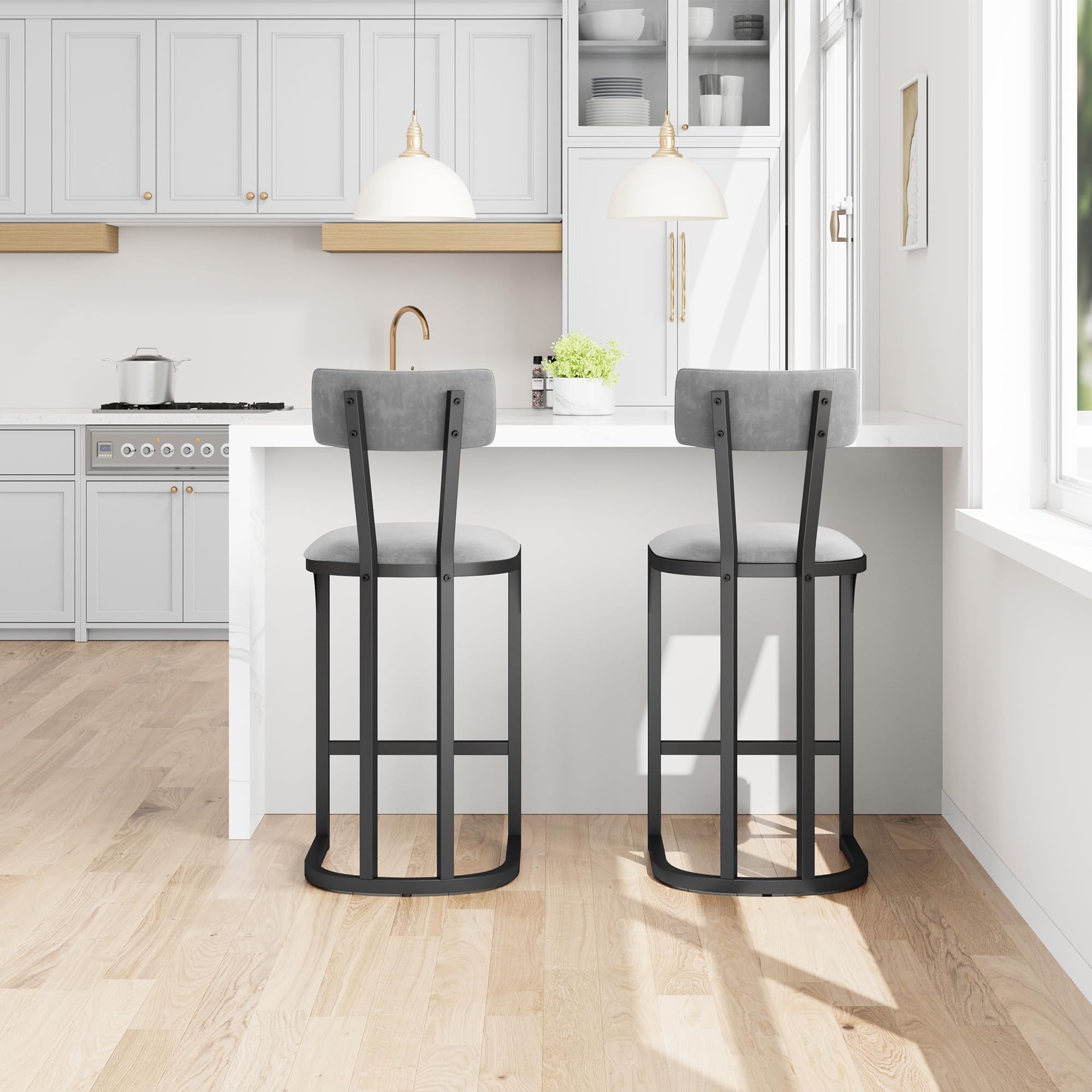 Tabouret de bar hauteur 67cm lot de 8 fauteuils velours gris