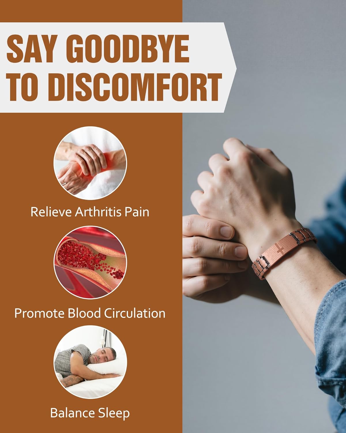 Jecanori Copper Cross Bracelet & Ring for Men, 2X Strength Magnetic Bracelets for Men, Adjustable Copper Jewelry with Sizing Tool - Image 5