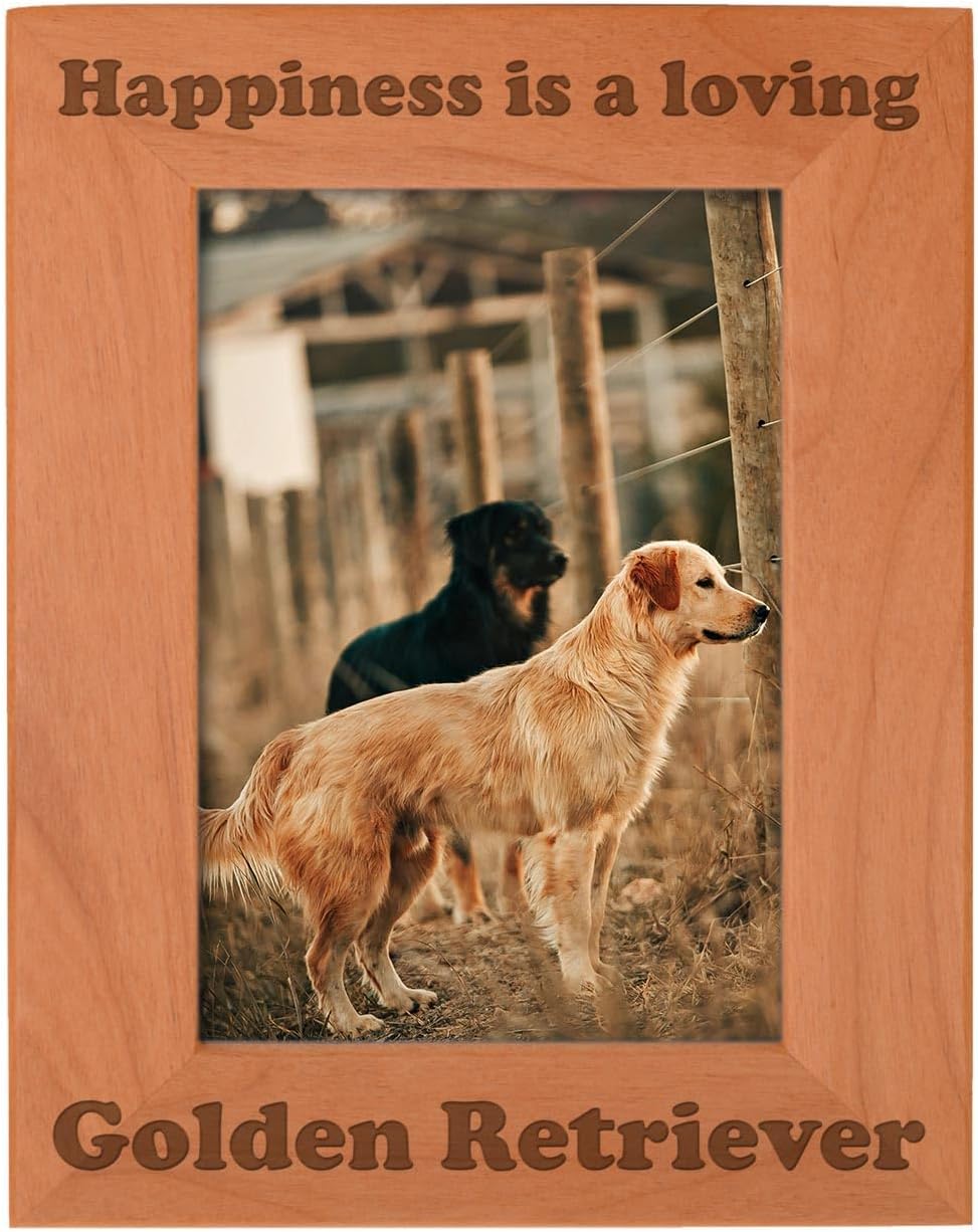 ThisWear Dog Picture Frame Happiness is a Loving Golden Retriever Accessories Dog Owner Natural Wood Engraved 5x7 Landscape Picture Frame Wood