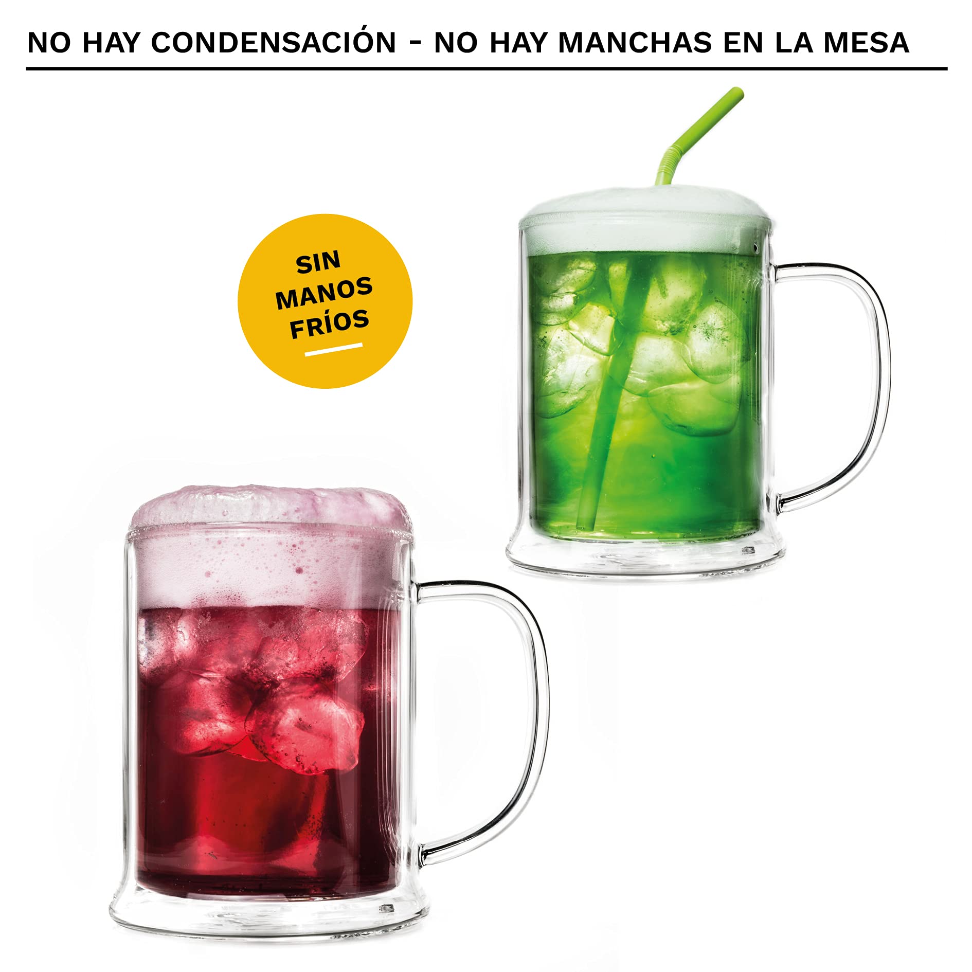 Creano Vasos de Cerveza Térmicos de Doble Pared de Vidrio de Borosilicato Aislantes 500ml Efecto Flotante – Juego de 6 Vasos