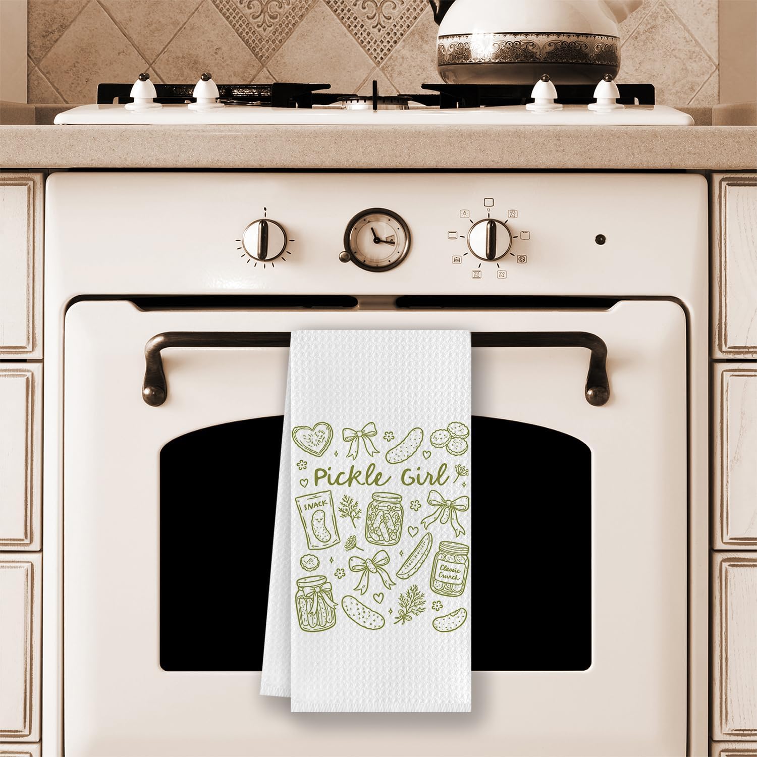 Pickle Gifts for Women Girls Kitchen Dish Towels, Pickle Lover Gifts, Coquette Green Bow Pickles Decorative Hand Tea Towels for Kitchen Bathroom, 16x24 Inches - Image 4