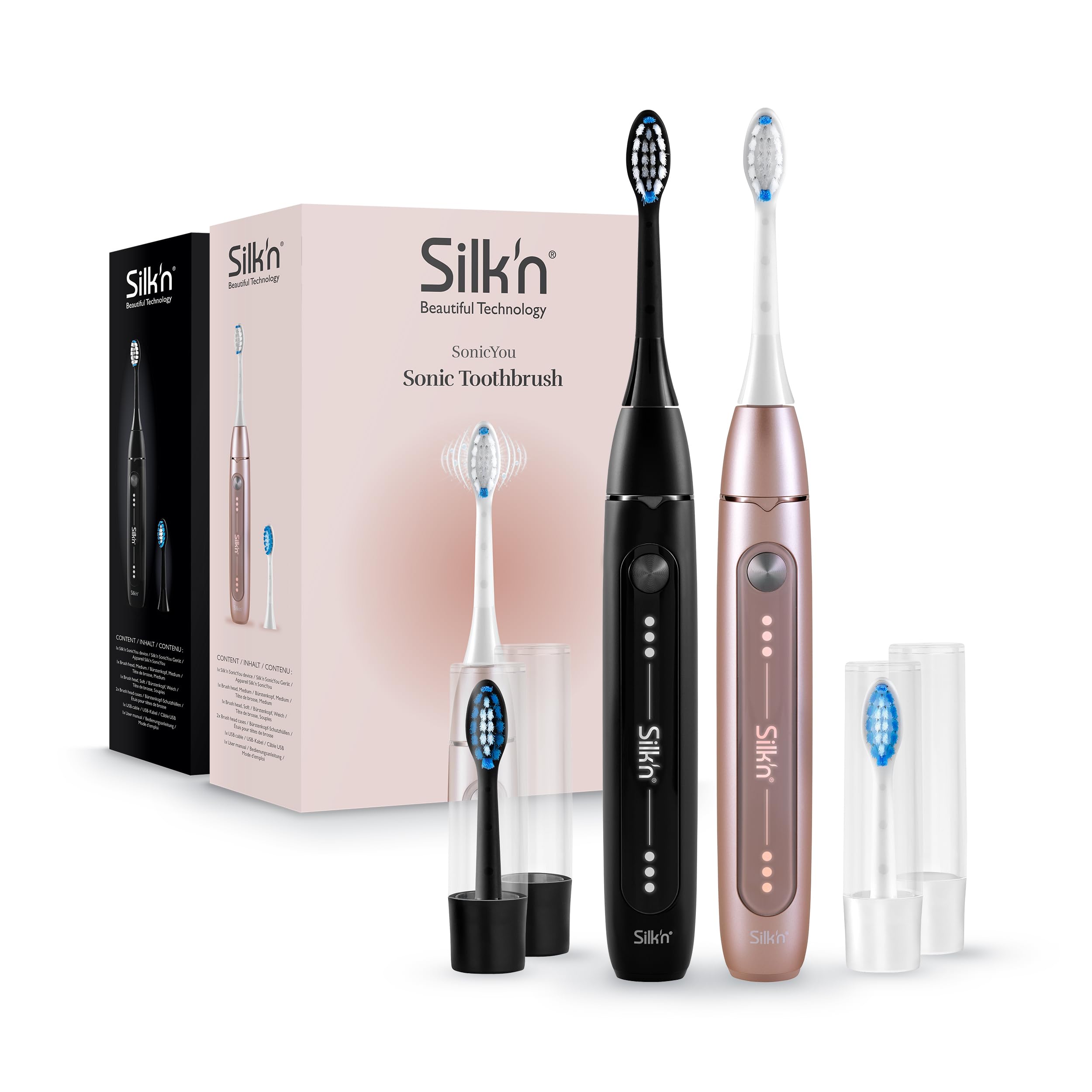 Silk'n Set de 2 cepillos de dientes eléctricos - SonicYou Bundle - 2 piezas con 2 cabezales - Idea de regalo - Rosa y negro
