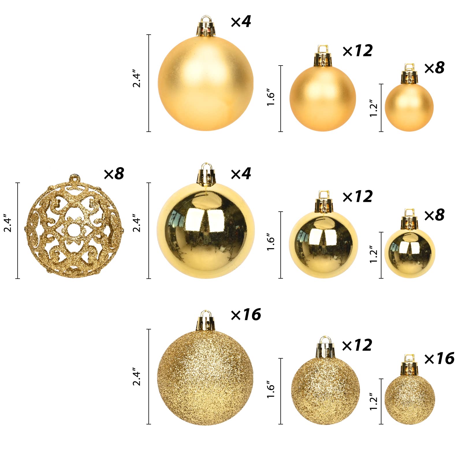 MeetXmas 100PCS Christmas Balls Ornaments, Gold Shatterproof Hanging Decorations