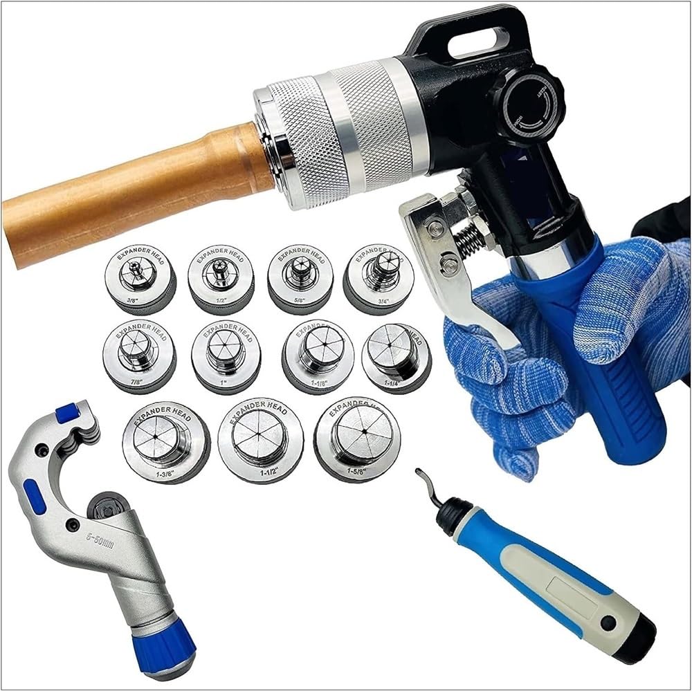 Outil de sertissage hydraulique Kit d'outils de sertissage hydraulique pour Tubes en cuivre Outil d'expansion de Tube en cuivre 10-42 mm ou 3/8" à 1-5/8"