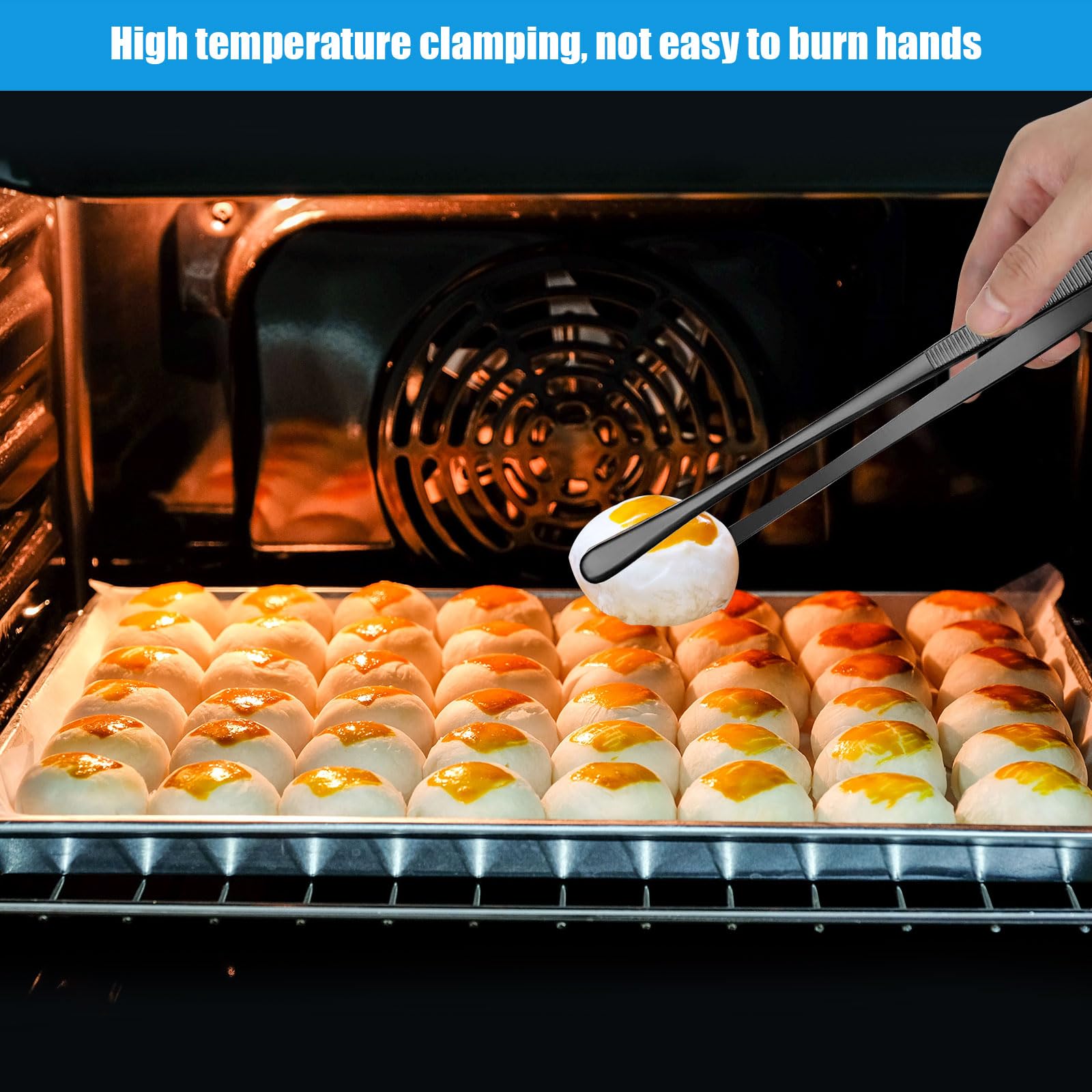 2 Pinze Da Cucina Professionali In Acciaio Inox 25cm - Per Barbecue, Forno E Decorazione Piatti | Nero - Foto 3