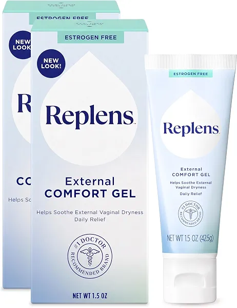 Replens External Comfort Gel for Vaginal Dryness, Fragrance Free Daily Comfort Gel, Hormone-Free, 1.5 oz (Pack of 2)