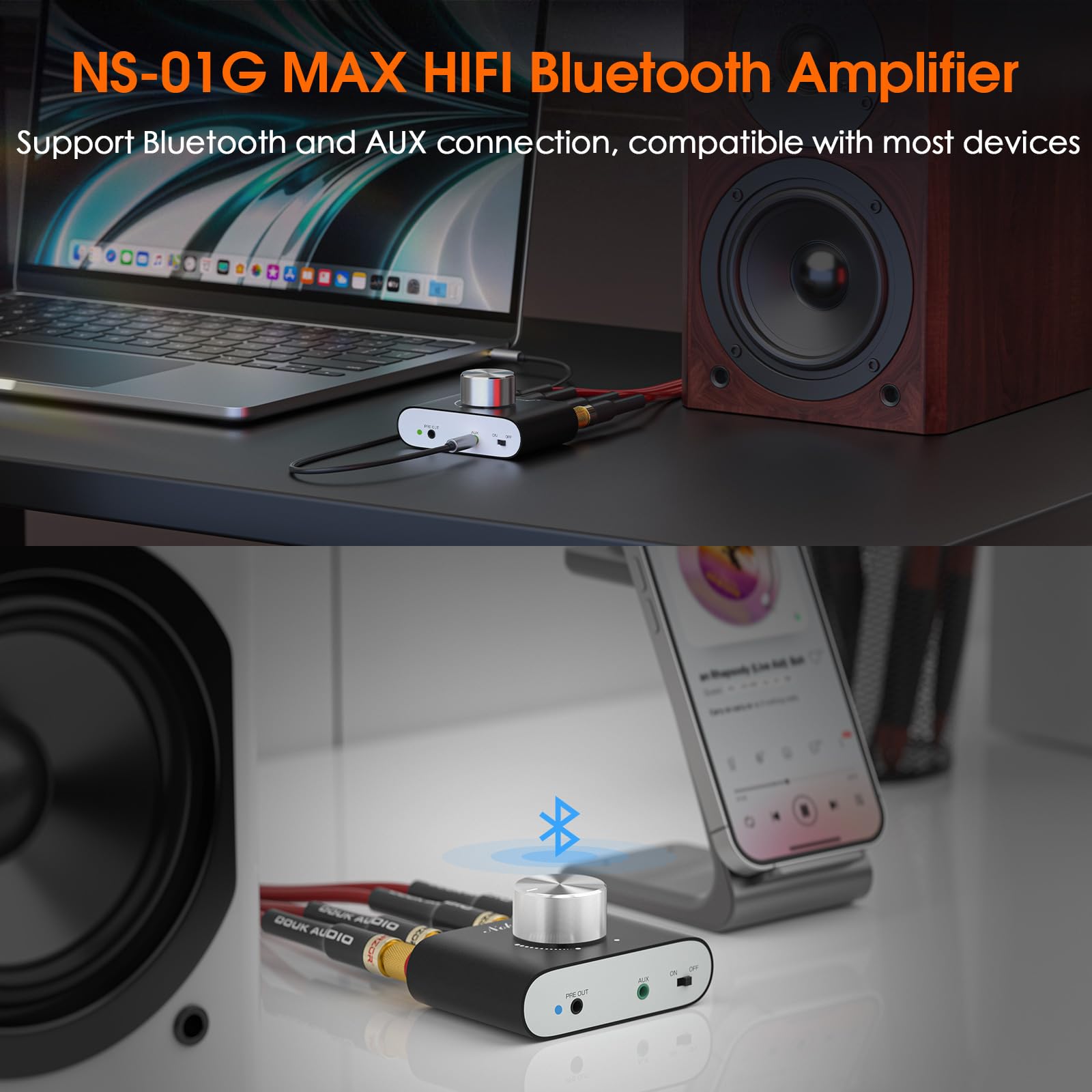 Nobsound TPA3221 wzmacniacz Bluetooth do głośników: HiFi 100 W x 2 z aktywnym połączeniem subwoofera do kina domowego i samochodu (NS-01G Max)