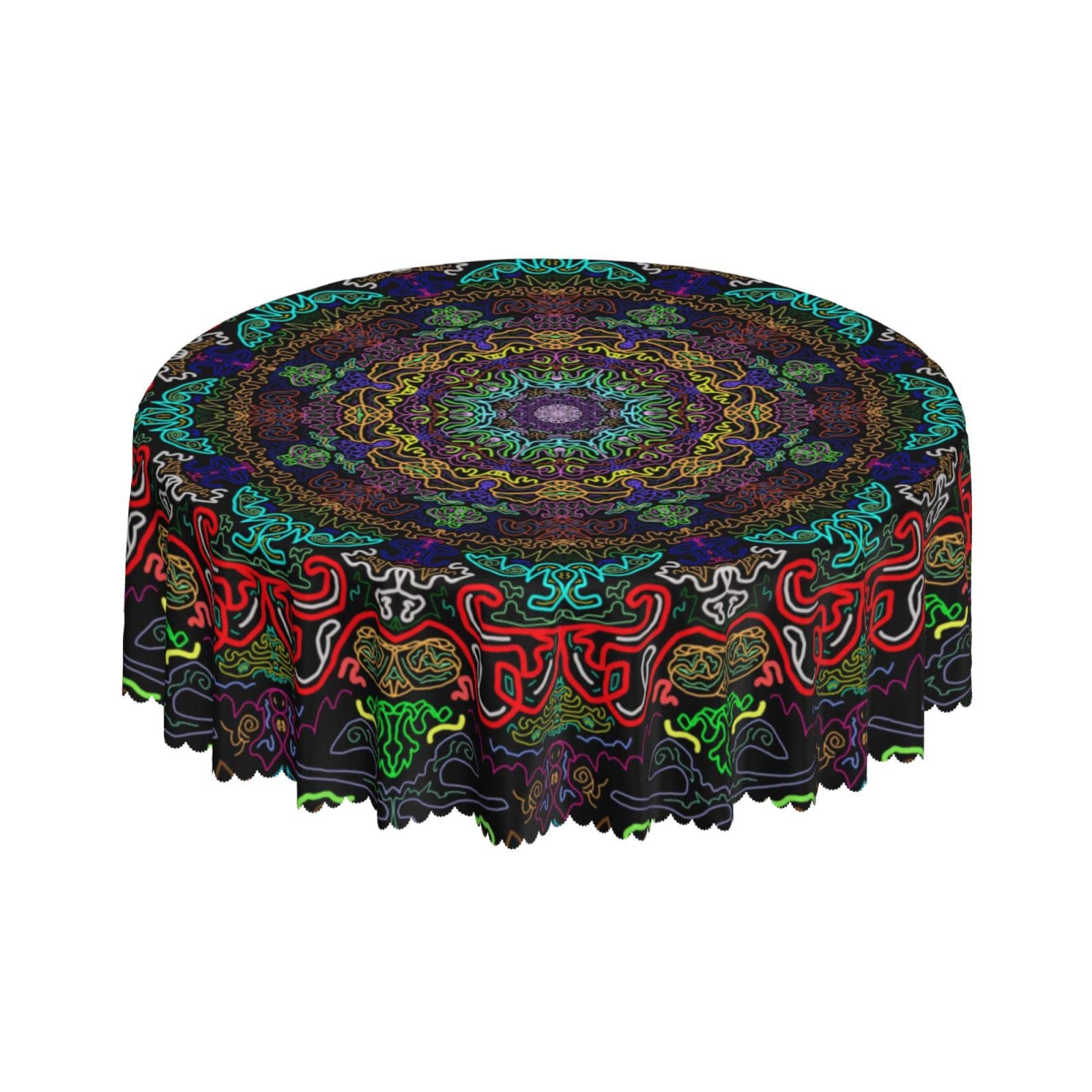 Lsjuee Colorful Tribal Lines Aztec Round Tablecloth 60 Inch Printed Washable Tablecloth for Dining Party Holiday Fall Home Decorative