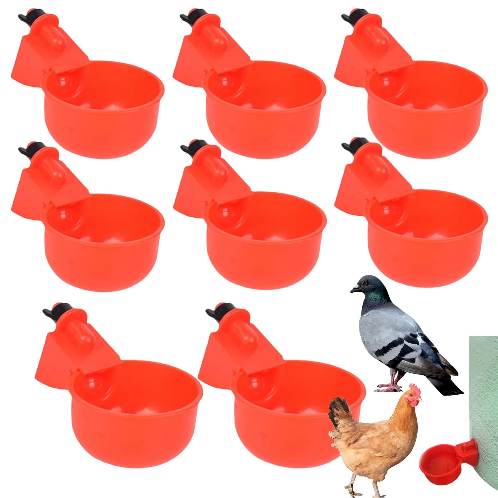 8 Piezas Bebedores de Pollo, Bebederos Automáticos para Aves de Corral, Agua para Pollos Automática Kit, Bebedero para Pollos, con Taladro, para Pollo, Pato, Ganso, Palomas, Pájaros (Rojo)