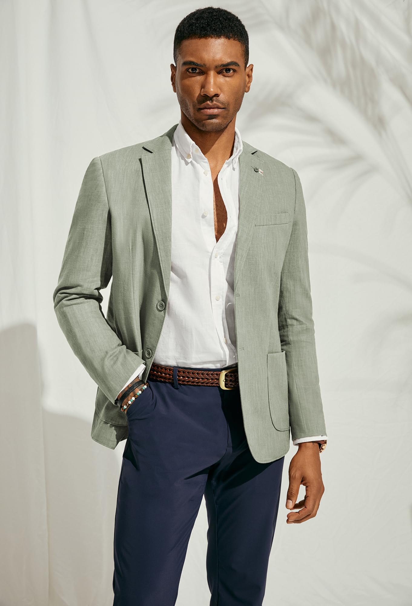 PJ PAUL JONES Giacca sportiva da uomo casual leggera in cotone e lino, con 2 bottoni, sfoderata, Verde chiaro, S