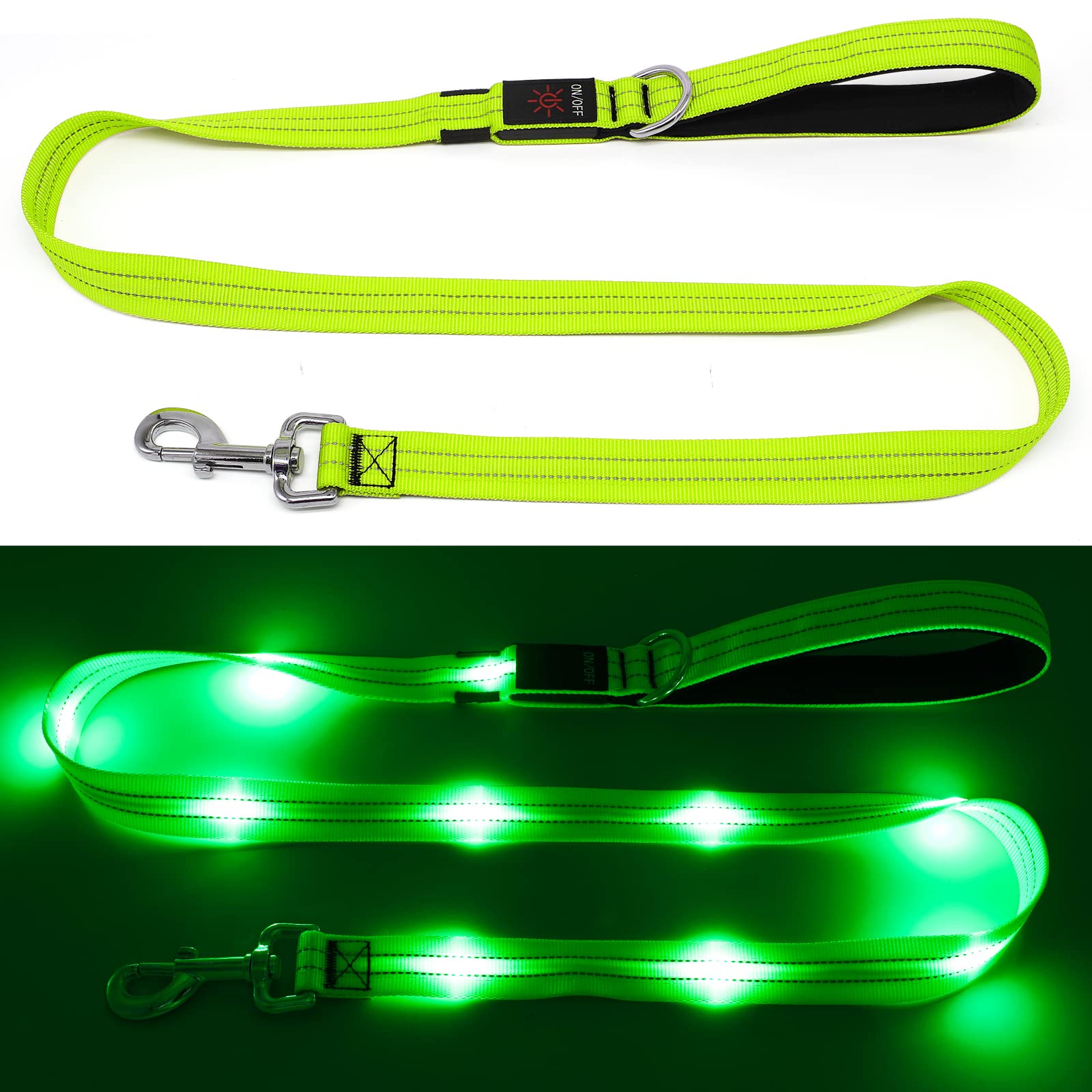 KOSKILL 4 Ft Led Dog Leash, Rechargeable Light up Waterproof, Safety Glow in the Dark for Night Walking, Nylon Reflective with Padded Handle for Small