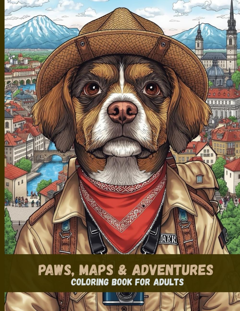 Paws, Maps & Adventures: A Whimsical Traveling Dogs Coloring Book for Adults