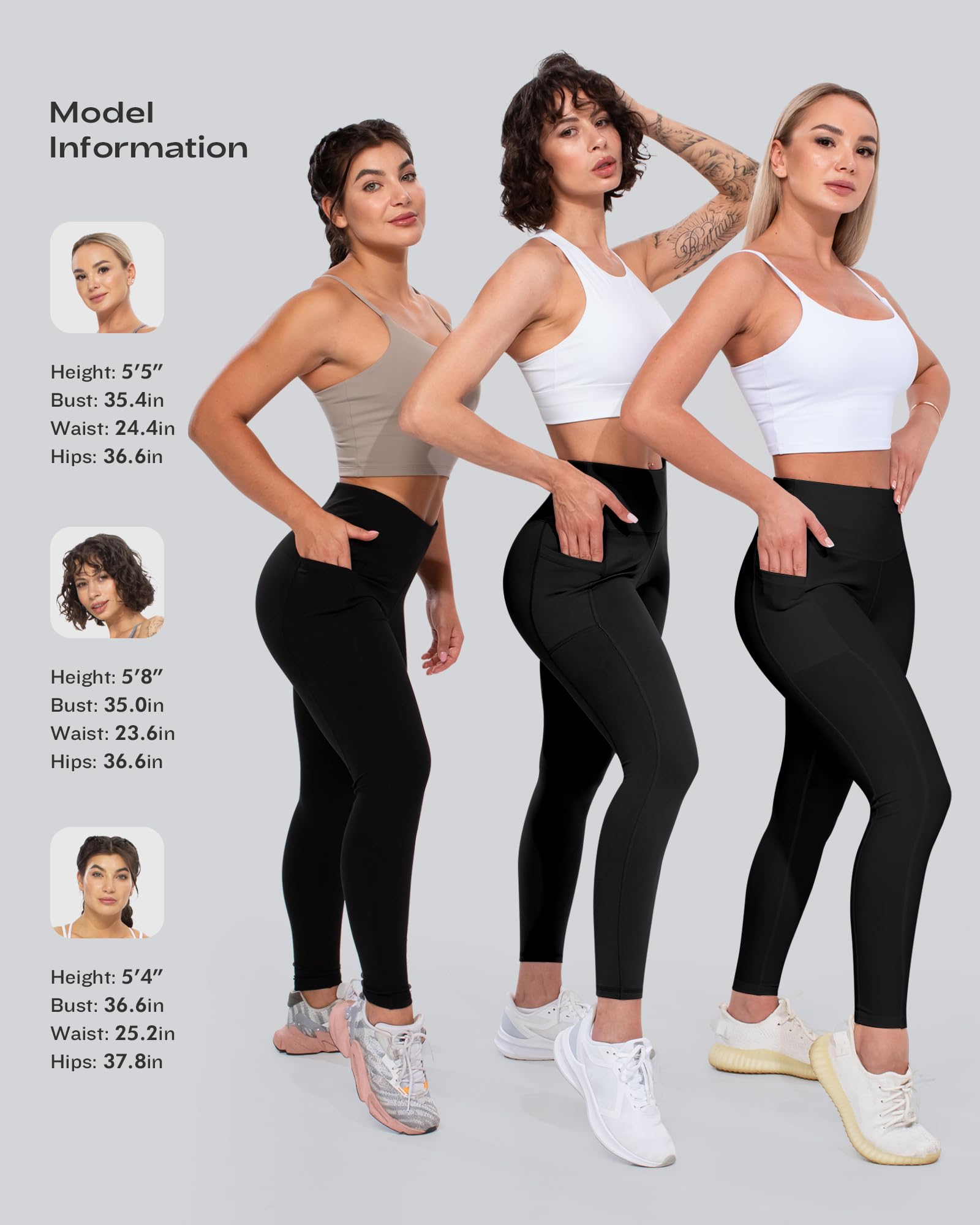 Chrleisure - Pack de 3 leggings con bolsillos para mujer, cintura alta, para control de vientre, entrenamiento y yoga
