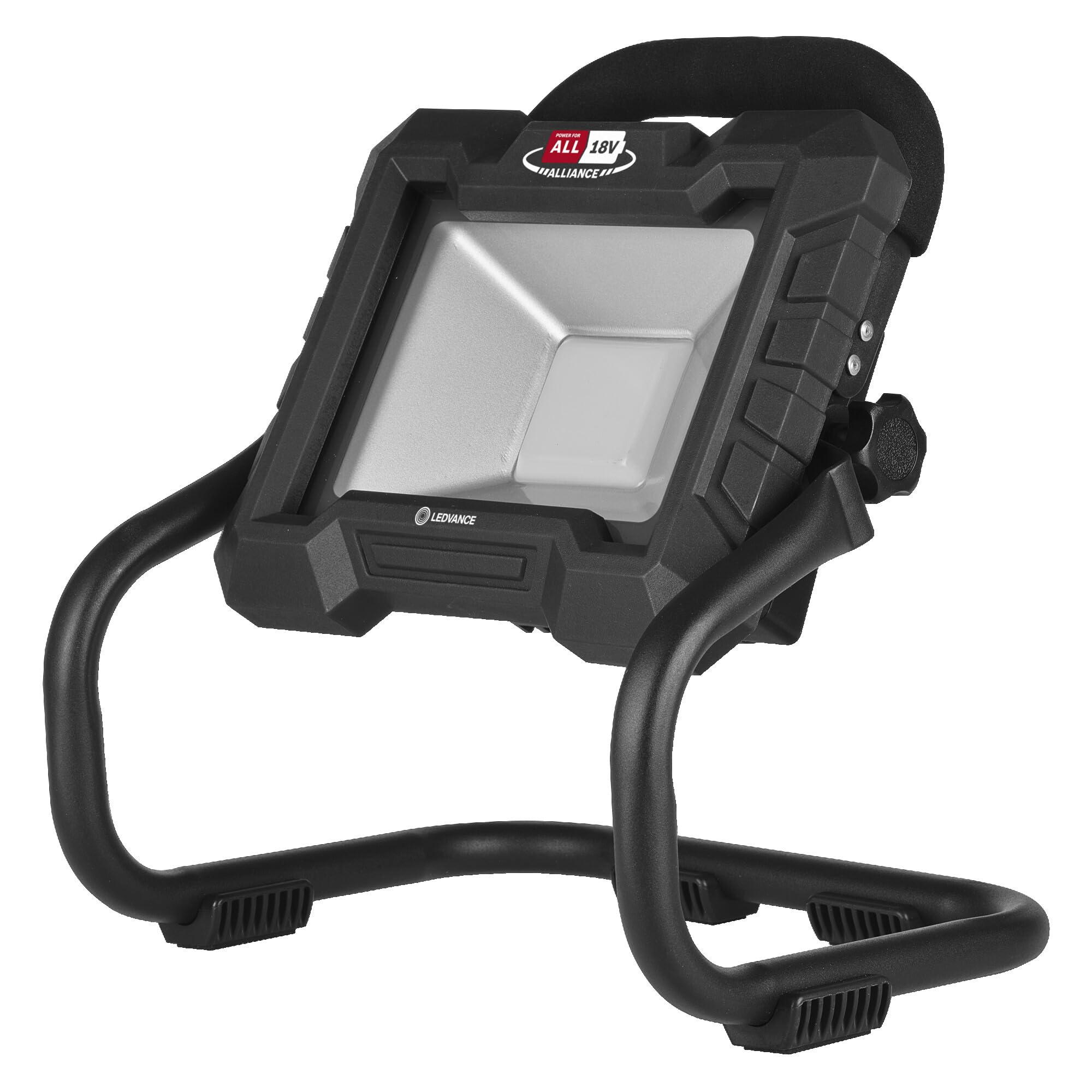 Lampa robocza LEDVANCE z obrotową głowicą, zasilana bateryjnie, kompatybilna z Power for all Alliance, 3 poziomy ściemniania, 15 W, 1300 lm, 6500 K, 840 zimne światło dzienne, czarne aluminium, IP20