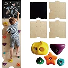 Rock Climbing Wall for Kids with 15 Rock Climbing Holds Wooden Kids Indoor Climbing Wall with Drawing Blackboard, Pre-Drilled Nuts, Home Gym Kids Playroom Montessori Rock Wall Panel