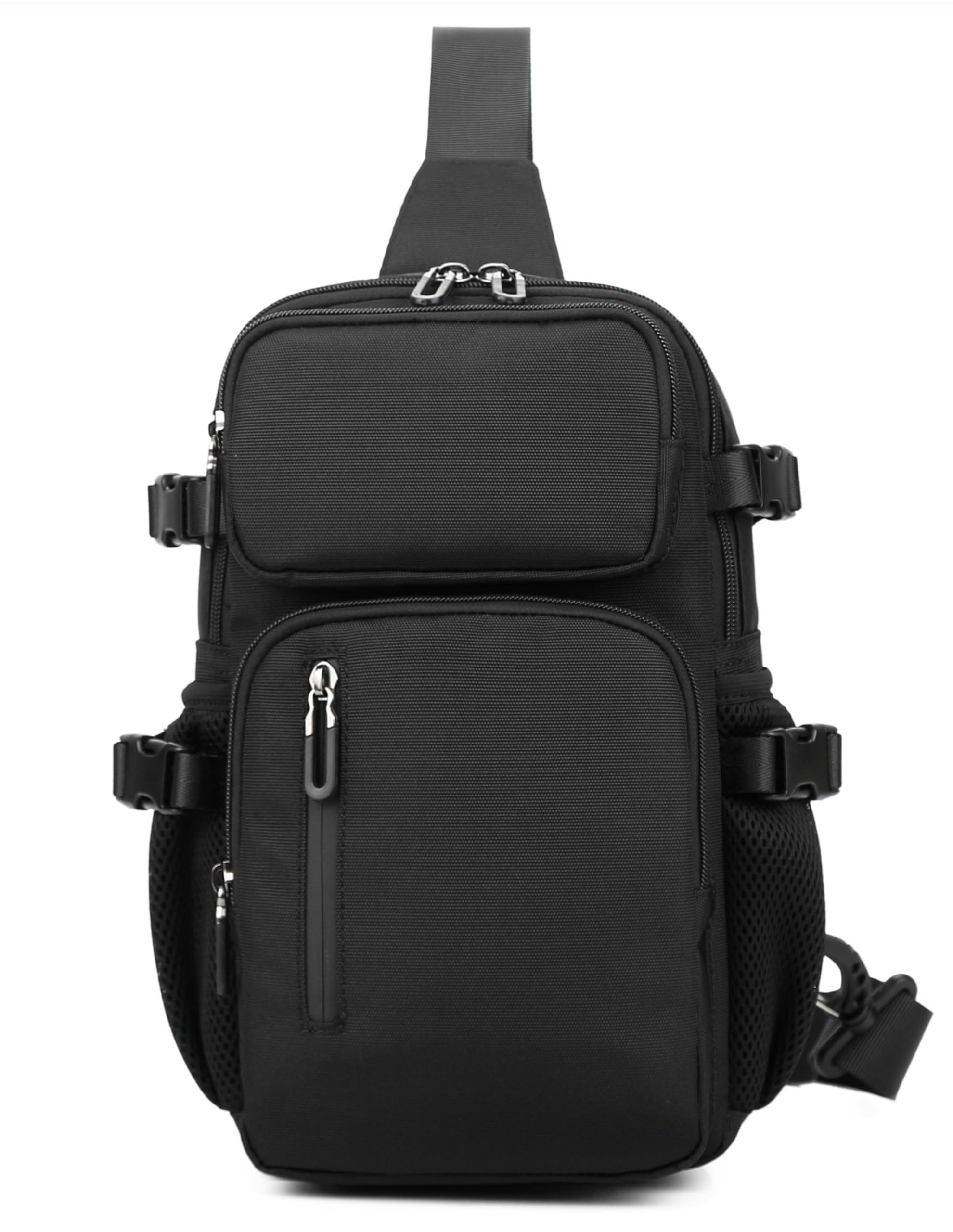 Zaino Monospalla sportivo da Uomo, Zainetto a Tracolla in nylon oxford resistente, Borsello a Petto con Tasca antifurto Crossbody Bag Nero