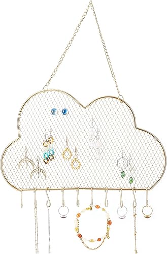 PH PandaHall Organizador de joyas de pared, soporte para aretes colgantes, soporte de exhibición de collar y pulsera con 10 ganchos, organizador
