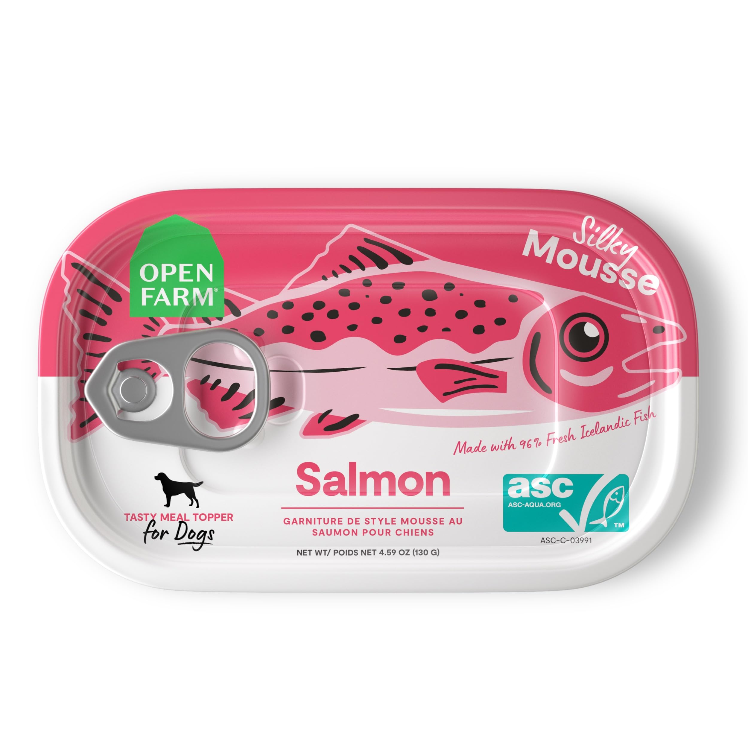 Open Farm, Canned Dog Food Topper, Silky Mousse Made with 96% Responsibly Sourced Icelandic Fish, Grain & Legume Free, Salmon Recipe, 4.59oz Cans (Pack of 12)
