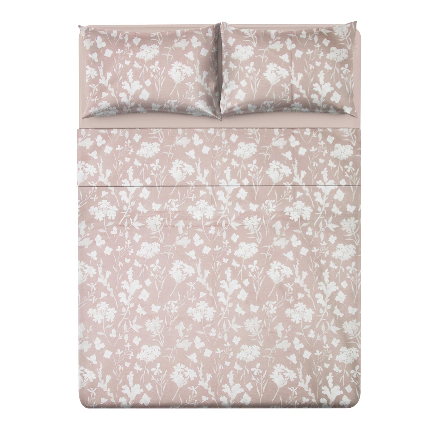 KASANOVA Completo Letto Matrimoniale Cotone Fiori Tortora