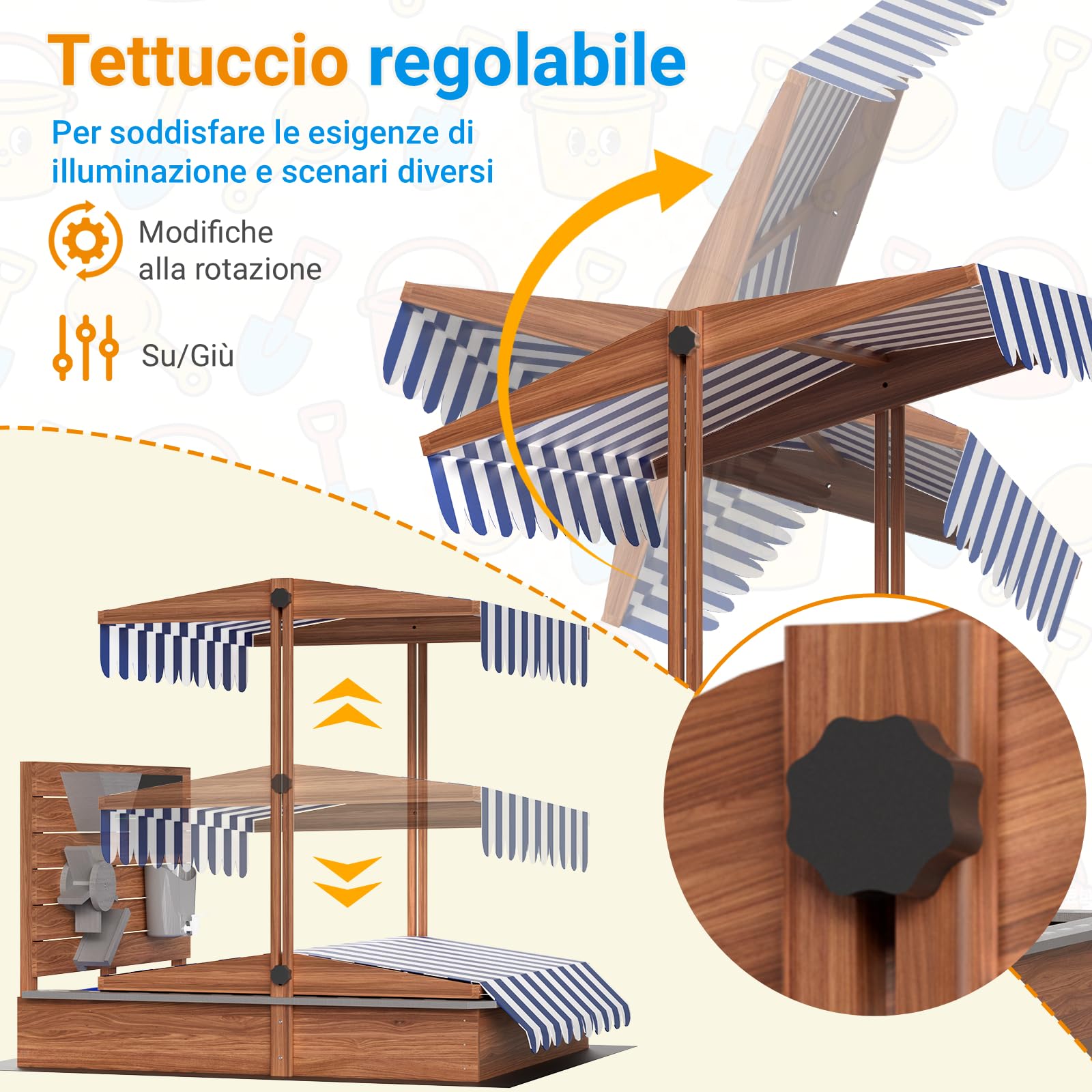 MAMIZO Sabbiere in Legno per Bambini 3-10 anni, Sandbox da Esterno Tetto Regolabile, Recinto di Sabbia con Lavagna, Rubinetto, 2 Bacinella, Playhouse per Giardini, Spiagge, Balconi, 100x111x105 CM