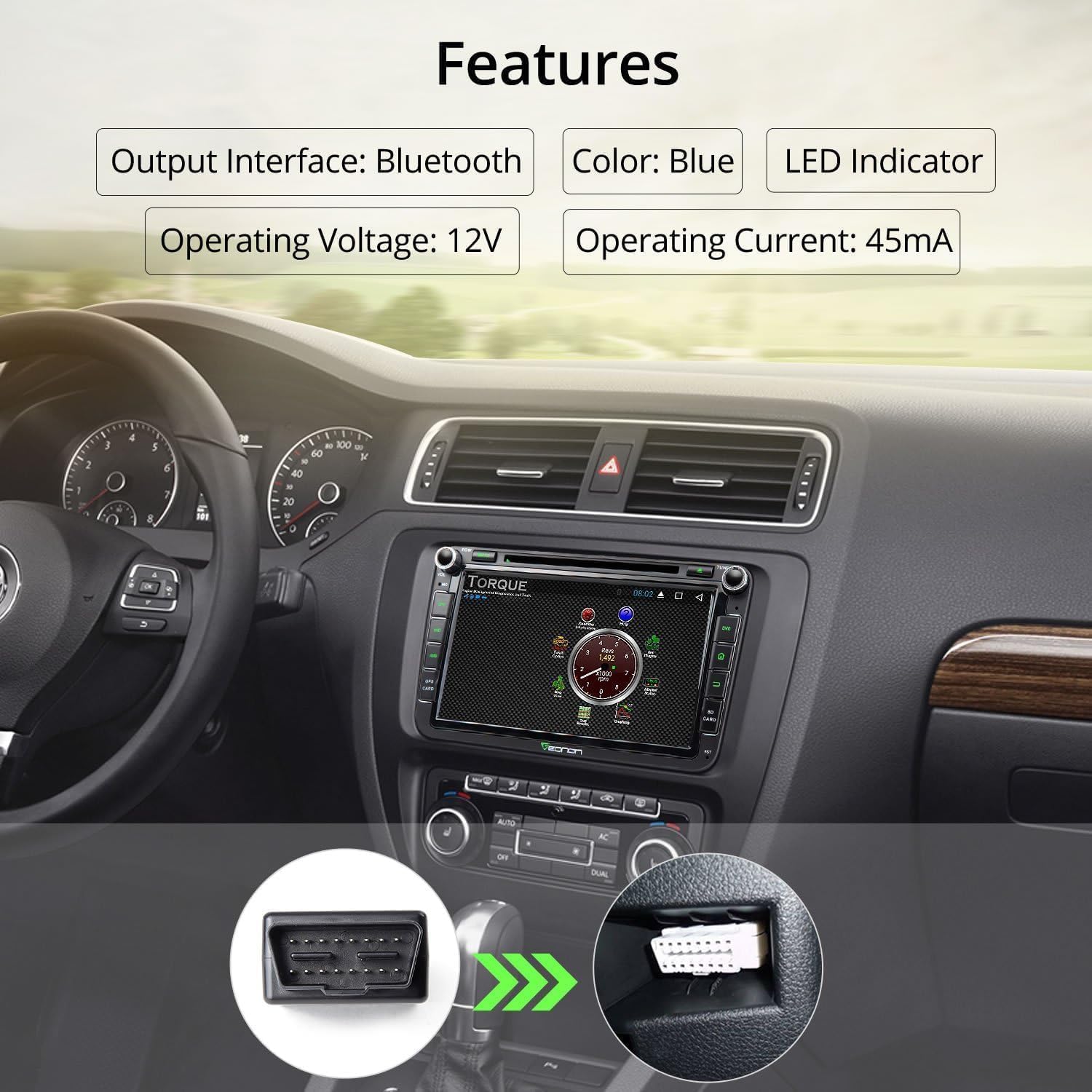 Eonon V0056 OBD2 OBDII, Diagnostic Scanner, Bluetooth Scan Tool Adapter Only for Eonon Android Car Stereo