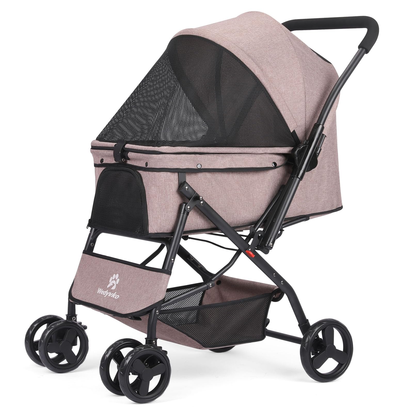 Zevcri Dog Pram for Small Dogs Cats Lightweight Folding Dog Stroller for Medium Dogs 20kg 4 Wheels Foldable Cats Pushchair Buggy Travel Pet Trolley Carrier with Storage Basket (Grey) (Coffee)