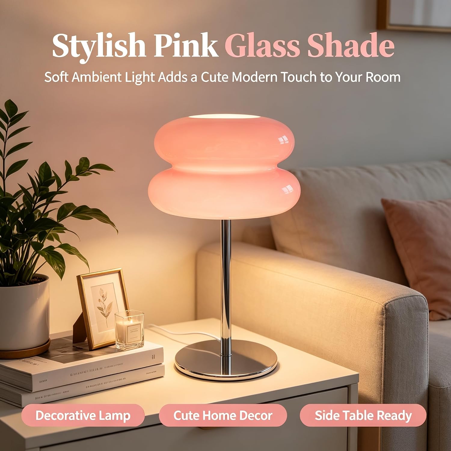 Bedroom Mushroom lamp, Medieval Modern Bedside Table lamp, dimmable Retro Egg Tart Headlight, Unique Home Mushroom Decoration Aesthetic Lovely Living Room Desk lamp (Pink) image 3