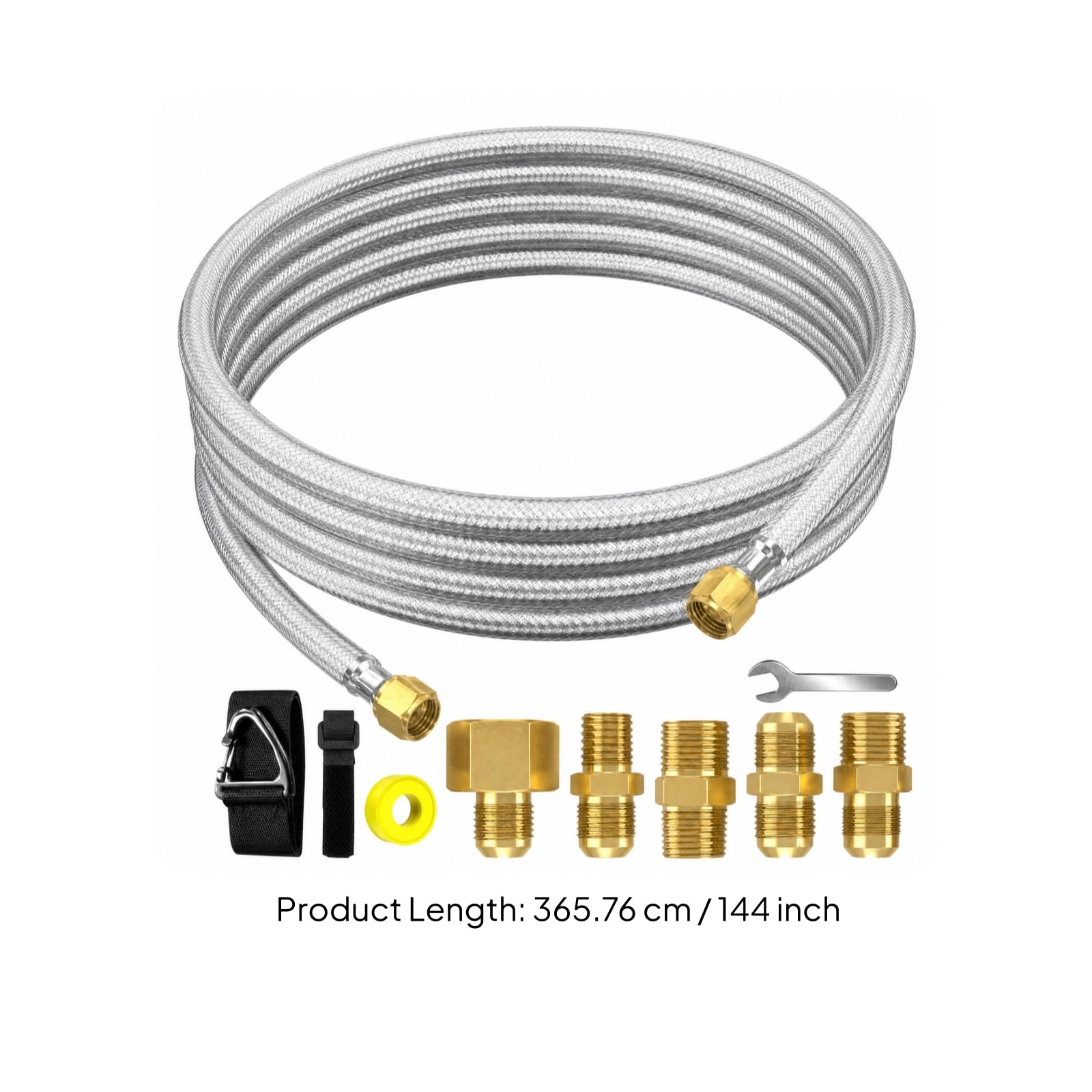 Baoblaze Tubo Del Gas con Raccordi in Ottone Intrecciato Tubo Propano con Raccordi in Ottone Flessibile per Campeggio, 12FT