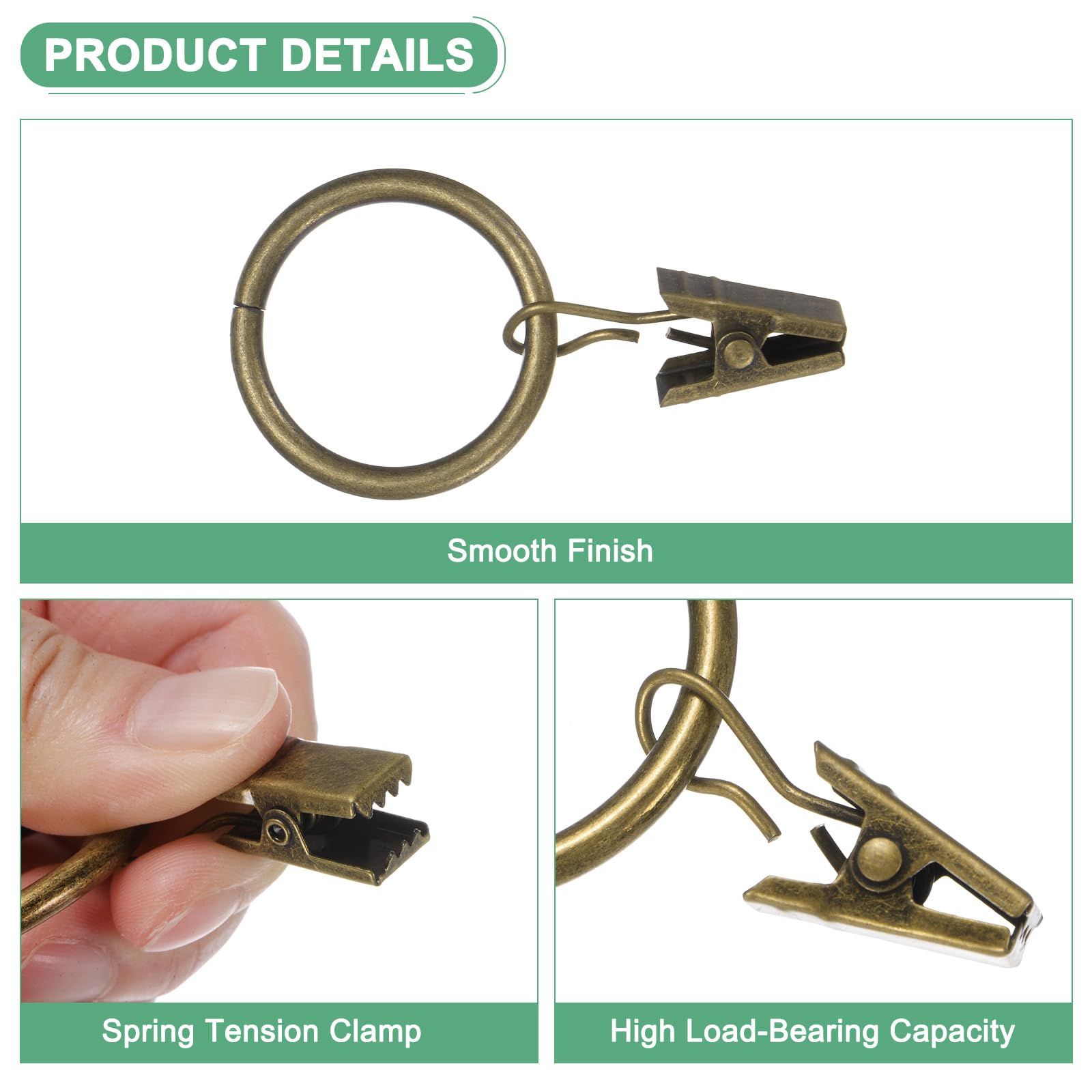 M METERXITY 100-Pack Bronze Curtain Rings with Clips, Rustproof Metal Curtain Hooks with Clips - Image 2