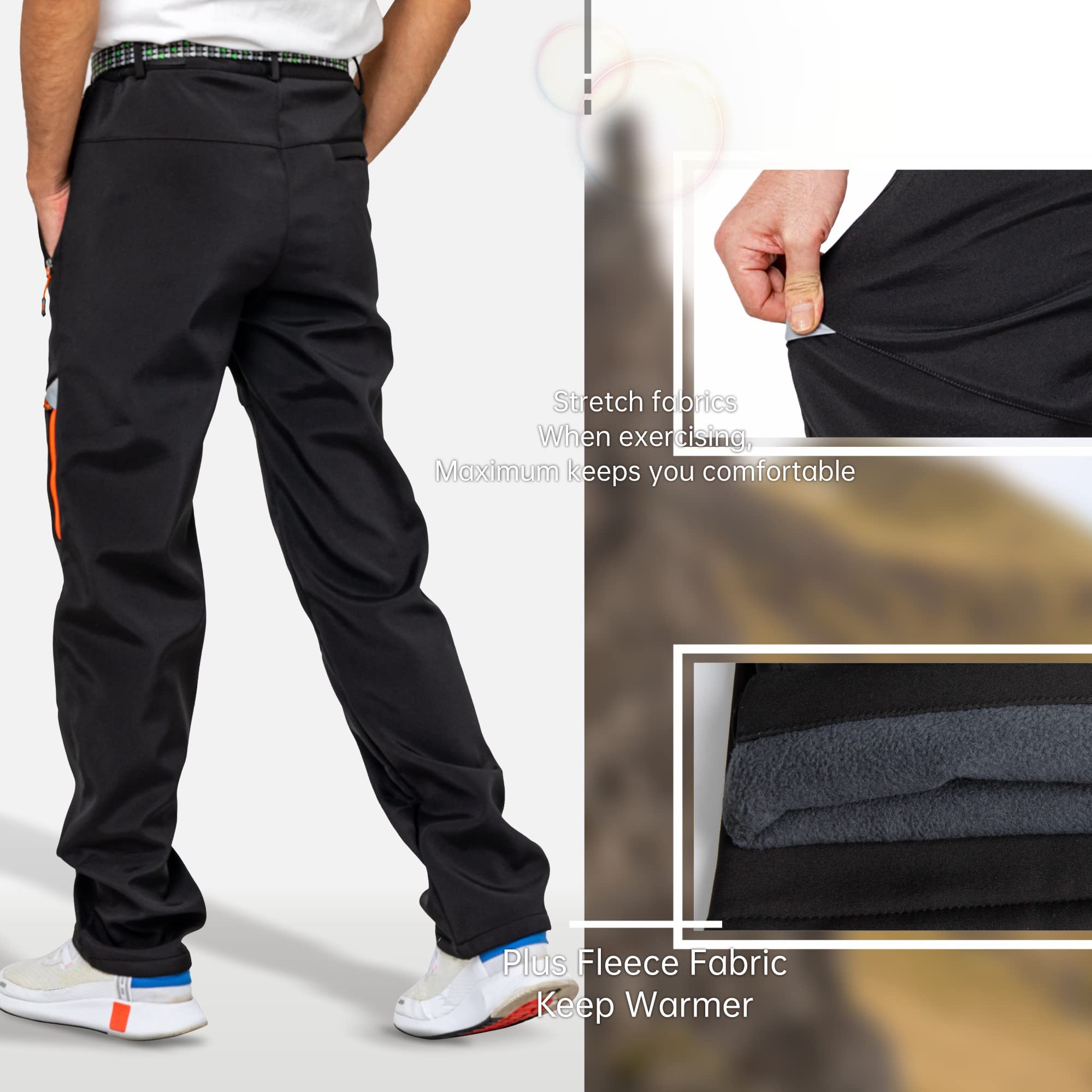 Hiver Pantalon De Plein Air Hommes Coupe-Vent Polaire Doublé Neige Ski Soft Shell Pantalon Chaud Randonnée Marche Golf Pêche Escalade Pantalon
