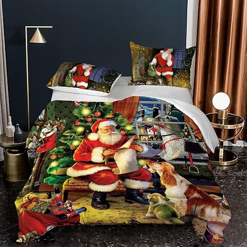 Miniatura 5 de Juego de edredón de decoración de habitación de Año Nuevo, tamaño individual, diseño de chimenea de Papá Noel, alce de Papá Noel, para niños y