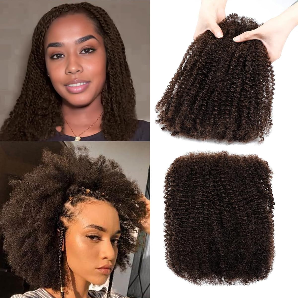 PORSMEER Afro Kinkys Bulk Human Hair for Dreadlocks and Twist Braiding 1 Pack 100% Human Hair Soft Afro Kinky Curly Hair Bulk for Dreads Dark Brown (8 Inch)