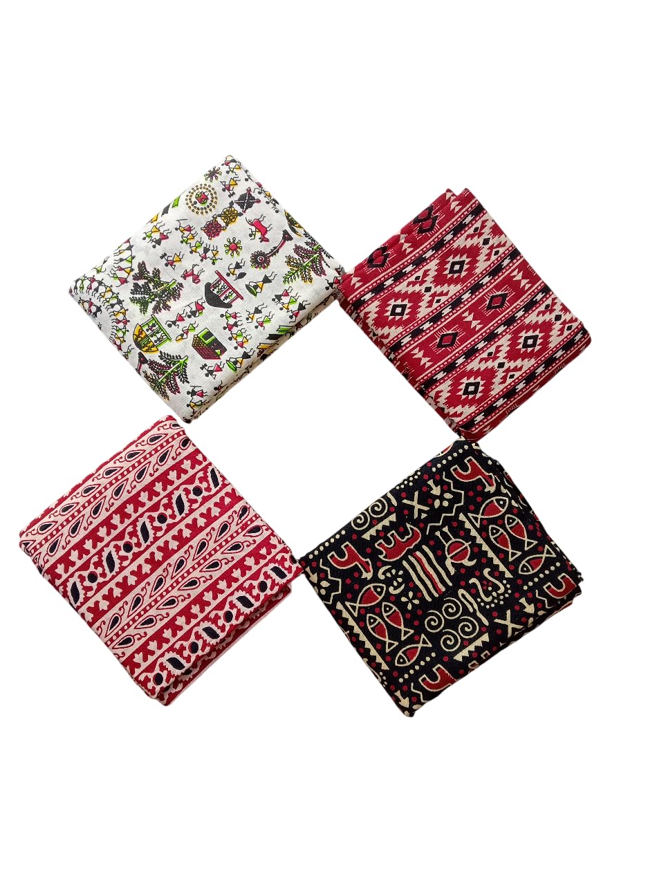 Pure Cotton Printed Blouse Material Set, Multicolor Traditional Patterns, 4 Pieces, 1 Meter Each-image-19