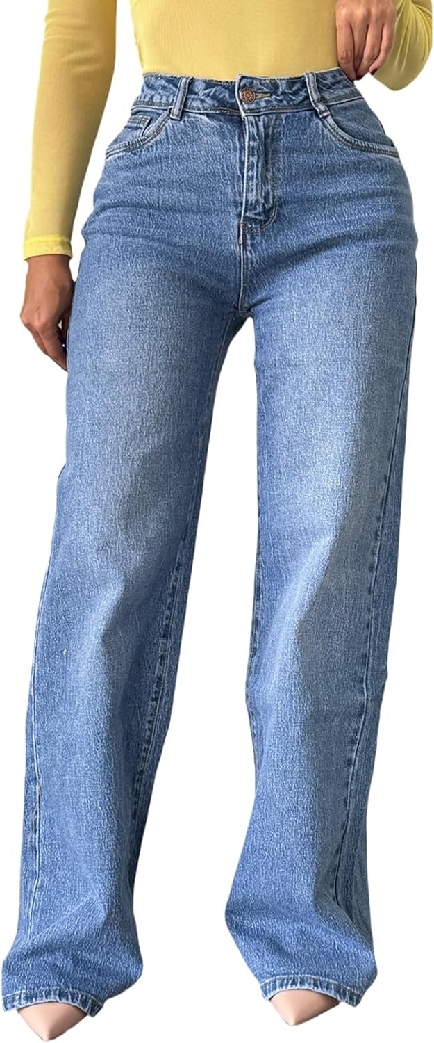 CutieLove Women's Straight Leg Jeans High Waist Wide Leg Baggy Jeans Stretchy Denim Pants Jean