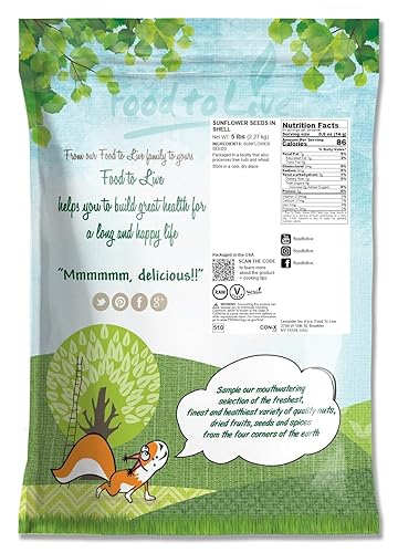 Miniatura 2 de Food to Live Semillas de girasol crudas en cáscara, 5 libras - Bocadillo fresco, crujiente y de nuez para llevar, sin conservantes, gran fuente de