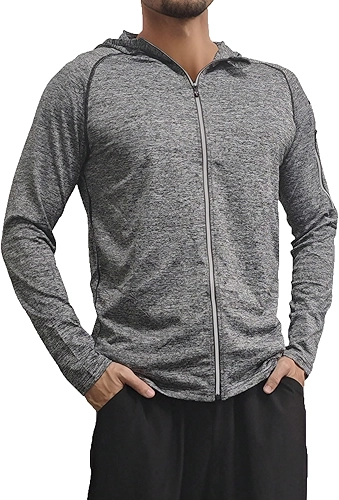 Moletom masculino leve de secagem rápida com capuz e zíper completo para atividades ao ar livre