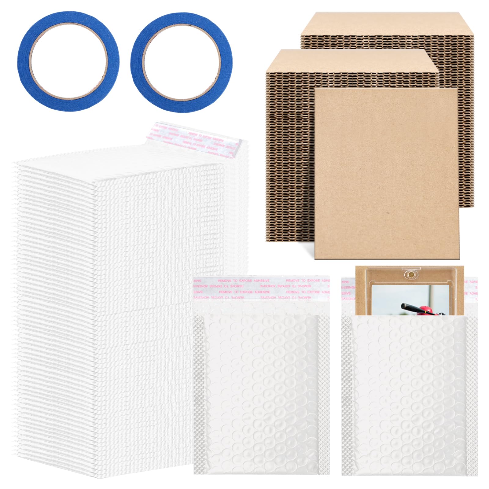 362-teiliges Sammelkarten-Versandschutz-Set enthält 240 Wellpappbögen, 120 weiße Luftpolster-Versandtaschen, gepolsterte Umschläge und 2 Abdeckband für Sammelkartenverpackungen (weiß)