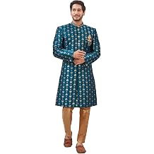 Indian Designer Wedding Festive Wear Jacquard Fabric Indo-Western Sherwani Pajama Set For Men